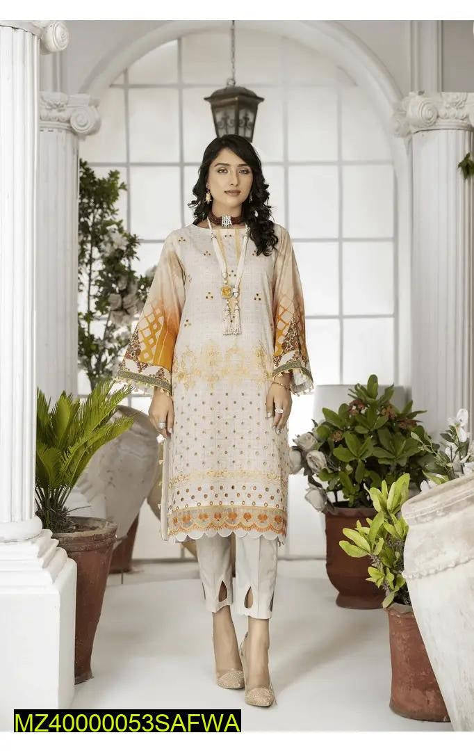 3 Pcs Safwa Women Lawn Embroidered Unstitched Suit SCE-04